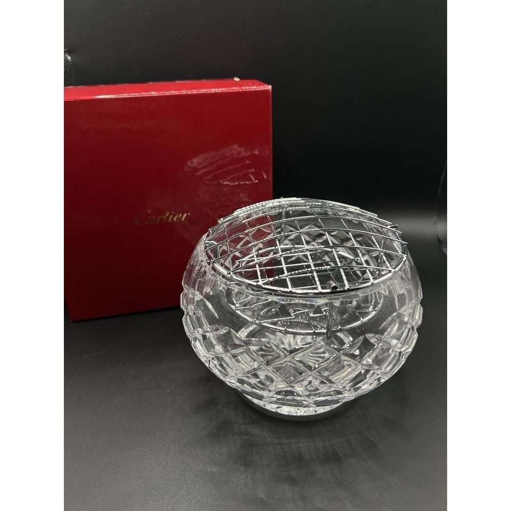 Cartier Crystal Bowl w Metal Insert Luxury Cut Glass Decorative w Box